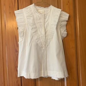 By Anthropologie White Ruffled Women's Bib Top Size: M